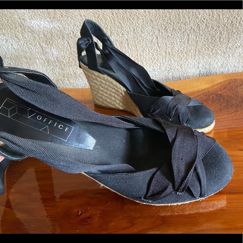 Espadrilles Black Canvas Wedges